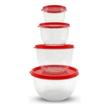 Imagem de Kit Bowl Tigelas Plásticas Tampa Encaixe Empilháveis 4 Peças - UZY, Tr