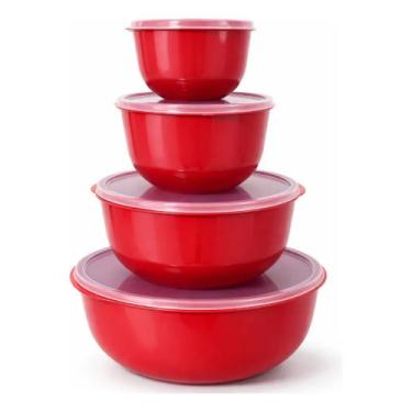Imagem de Kit Bowl Tigelas Plásticas Tampa Encaixe Empilháveis 4 Peças - UZY, Ve
