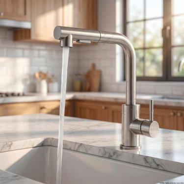 Imagem de Torneira Gourmet Cozinha Monocomando Aço Inox Escovado Flexível Ducha 