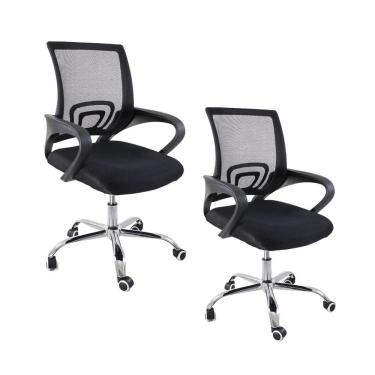Imagem de Kit 2 Cadeiras De Escritório Oficial Begonia Tela Mesh Ergonômica Preto