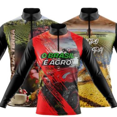 Imagem de Combo Kit 3 Camisas Masculinas Agro Manga Longa Zíper Proteção Uv Slim