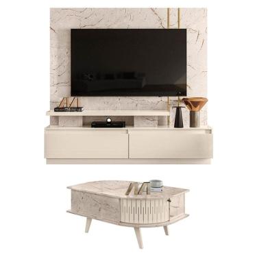 Imagem de Estante Home Theater New Apolo com Mesa de Centro Indianápolis Calacata Off White – Madetec