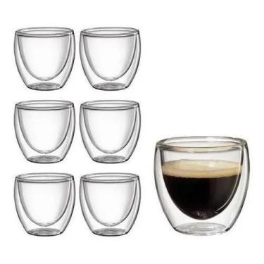 Imagem de Kit 6 Copos Vidro Duplo 85ml Zamun Transparente Apto Lava-lo - Congrat