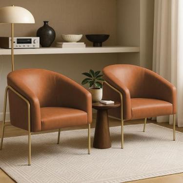 Imagem de Poltrona Sala Industrial Alta Dourado Kit 2 Stella Sintético PU Whisky