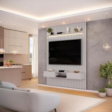 Imagem de Painel Ripado para TV até 60 Polegadas com LED MDF 183cmx240cm Trento 