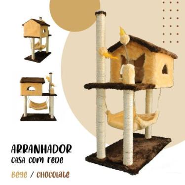 Imagem de Arranhador Gatos Casinha COM REDE 2 Brinquedos - ARRANHADOR IPETS STOR