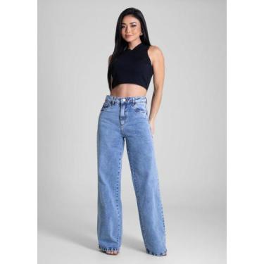 Imagem de Calça jeans wide leg sawary feminina ref:282791, Jeans claro, 46
