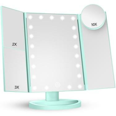 Imagem de Espelho de Maquiagem HUONUL com Luzes e Ampliação 2X/3X/10X