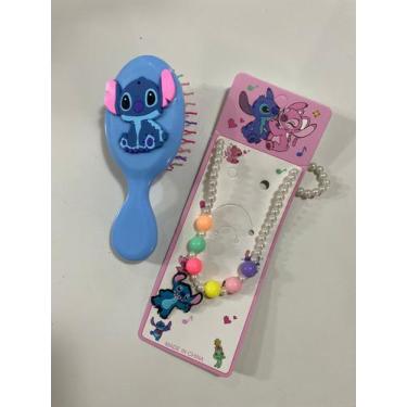 Imagem de Kit Infantil Stitch Angel Lilo Escova Cabelo + Colar Pérolas Menina CO