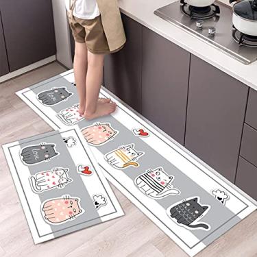 Imagem de jia cool Conjunto de 2 tapetes de cozinha e tapetes absorventes de microfibra macia tapete de banheiro treliça marroquina antiderrapante tapete de cozinha conjunto de corredor, 40,6 cm x 119,4 cm,