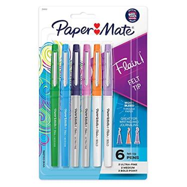Imagem de Paper Mate Canetas com ponta de feltro da Flair, pontas e cores sortidas, 6 unidades