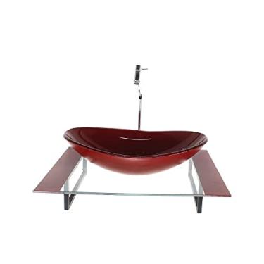 Imagem de KIT CUBA DE VIDRO OVAL COM TAMPO 60CM VERMELHO CEREJA E SUPORTE PRETO