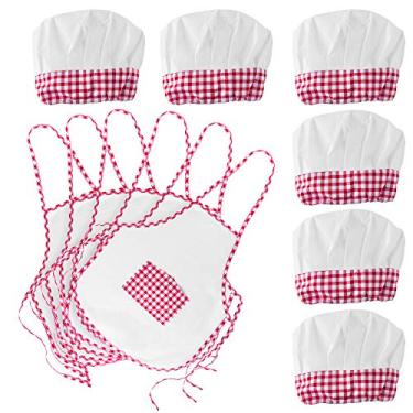 Imagem de Conjunto completo de avental infantil Super Z Outlet, 12 peças, para cozinhar e assar com bolso e chapéu de cozinheiro, fantasia vermelha de chefe para dramatização de carreira, tamanho único