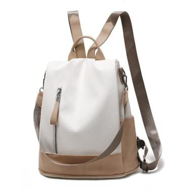 Imagem de Mochila feminina de couro macio mochila de viagem casual moda anti-roubo bolsa de tendência bolsas escolares, Branco