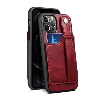 Imagem de Coldres para iPhone 14 Pro Max/iPhone Pro/iPhone Plus/iPhone 14, capa protetora com suporte alça de mão carteira de couro slots para cartão, vermelho, 14 Pro 6,1 polegadas