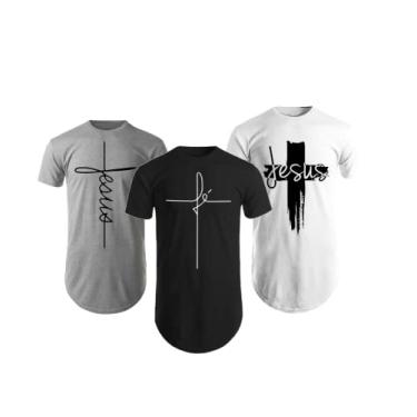 Imagem de Kit Com 3 Camisetas Camisas Blusas Masculinas Long Line Gospel Cristã Evangélica (M, 1 Preta, 1 Branca e 1 Cinza)