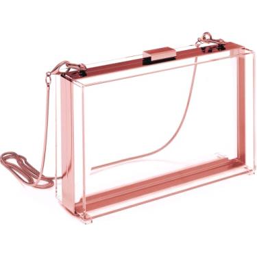 Imagem de Embreagem transparente para meninas ou mulheres com caixa de presente – Linda bolsa tiracolo feminina em ouro rosa com corrente removível – Use esta bolsa transparente de acrílico