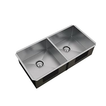 Imagem de Cuba Dupla Inox Quadrada Pia C/Válvula 80x40 Embutir