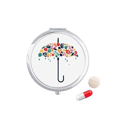 Imagem de Estojo de comprimidos com estampa de folhas de guarda-chuva, pingos e chuva, porta-remédios