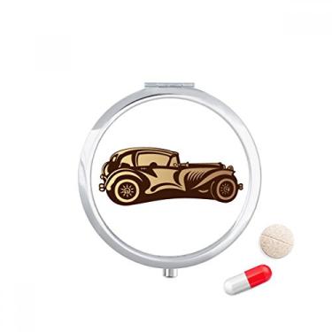Imagem de Estojo de comprimidos marrom clássico com desenho de carros, caixa de armazenamento de medicamentos dispensador de recipiente