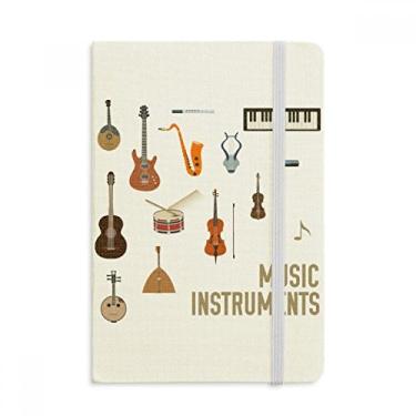 Imagem de Caderno com estampa de combinação de instrumentos musicais, capa dura em tecido, diário clássico