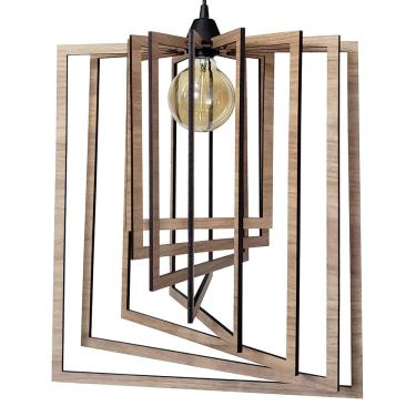 Imagem de Luminária Lustre Pendente Sala Jantar Cozinha Moderno Retângulo Grande Carvalho