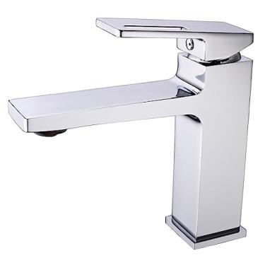 Imagem de Torneira para lavatório de banheiro Misturador de água quente e fria Torneira para pia Furo único Montada no convés Latão preto cromado Ouro escovado, cromado polido