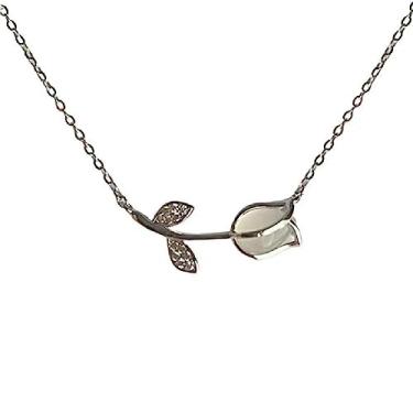 Imagem de Colar corrente com pingente de flor delicada pingente exclusivo corrente de clavícula pingente de flor requintada gargantilha joia ornamento doce gargantilha colar