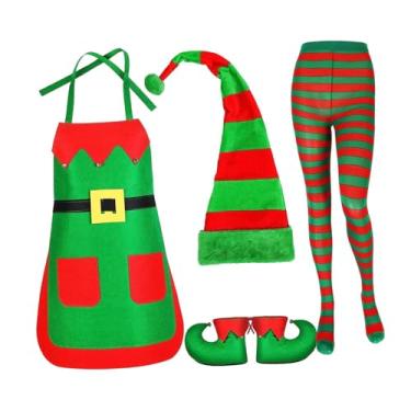Imagem de Dynwave Avental de elfo conjunto de fantasia de natal, vestido extravagante, roupa de desenho animado, cosplay para festival de ano novo, baile de máscaras, Meias sem orelhas