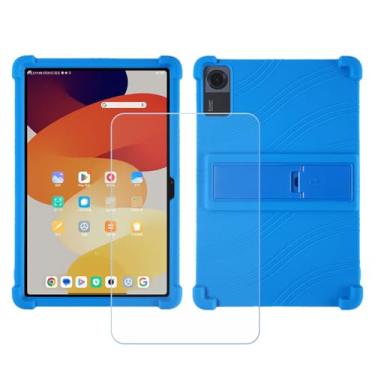 Imagem de FZZSZS Capa para tablet Lenovo Tab P12 + película protetora de tela de vidro temperado, capa de silicone azul gel macio para tablet Lenovo Tab P12 (12,7 polegadas)