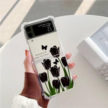 Imagem de Para Samsung Galaxy Z Flip 5 4 3 Capa Tulip Flowers pintada transparente à prova de choque capa traseira macia para Samsung ZFlip4 Flip3 Case, estilo 1, para Galaxy ZFlip 3