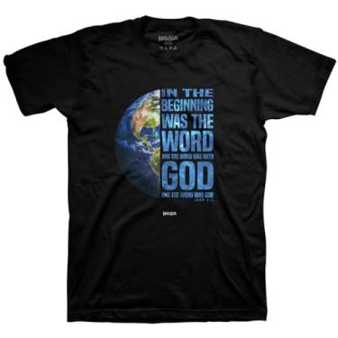 Imagem de Kerusso in The Beginning was The Word and The Word was with God Globe Earth Camiseta preta de algodão gola redonda, Preto, M
