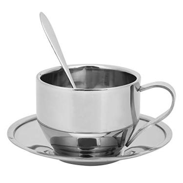 Imagem de Xícaras De Café Conjunto Antiescaldante Aço Inoxidável Xícara De Café Canecas Com Colher Pires Conjunto Talheres