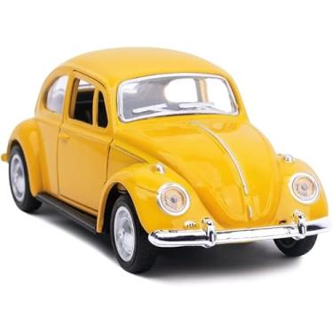 Imagem de Power Toys TECH - Miniatura Fuscão Fusquinha Amarelo: Carrinho de Ferro com Portas que Abrem e Pneus de Borracha 1:32
