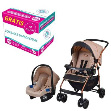 Imagem de Carrinho com Bebê conforto Travel System Rio K Burigotto com kit toalhas umedecidas