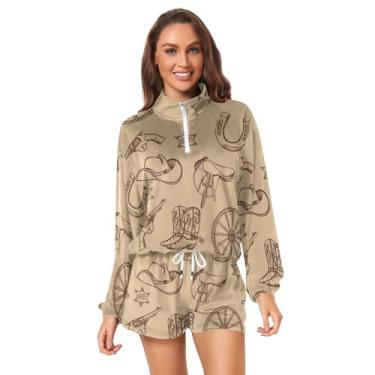 Imagem de KLL Wild West Western Scotland Shorts femininos e conjunto para mulheres conjunto de 2 peças feminino pequeno, Velho Oeste da Escócia, Small