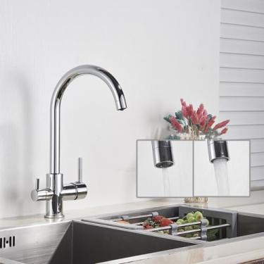 Imagem de Torneira de cozinha de água pura de latão preto e branco alça dupla água potável quente e fria filtro de 3 vias torneiras misturadoras de cozinha, cromado, b, 1