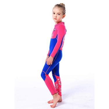 Imagem de Roupa de mergulho infantil para meninas de 3 mm, manga comprida, roupa de banho térmica com proteção UV para mergulho, mergulho com snorkel, natação de 10 a 12 anos