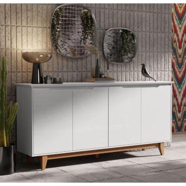 Imagem de Aparador Buffet Sala Flow 4 Portas com Pés de Madeira Branco - Rede Móveis