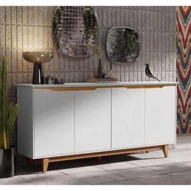 Imagem de Aparador Buffet Sala Flow 4 Portas com Pés de Madeira Branco com Freijó - Rede Móveis