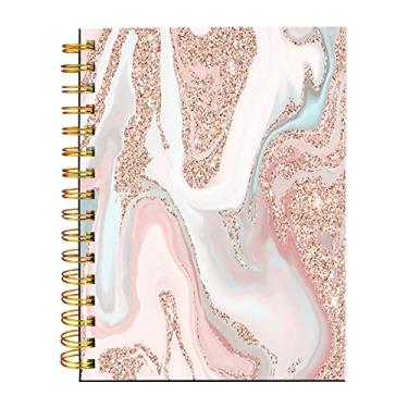Imagem de iampanda Caderno espiral de jornal, forte encadernação de fio duplo com papel premium para mulheres meninas, 60 folhas A5 Caderno/Diário pautado pela faculdade, perfeito para presentes escolares em casa, mármore moderno em ouro rosa com glitter
