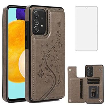 Imagem de Capa de telefone para Samsung Galaxy A53 5G 2022 com protetor de tela de vidro temperado porta-cartão capa carteira suporte flip acessórios de celular de couro Gaxaly A53 G5 Galaxies 53A SM A536U capas mulheres homens cinza