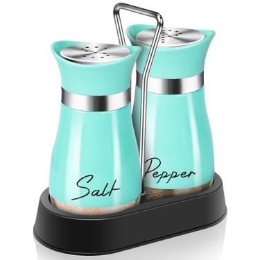 Imagem de Conjunto de saleiro e pimenteiro azul-petróleo com suporte, decoração e acessórios de cozinha turquesa de 118 ml, utensílios de fazenda, mesa, presente de inauguração de casa, decoração de Natal,