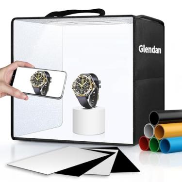 Imagem de Cabine fotográfica Glendan, 25,4 x 25,4 cm, cabine de fotos com 88 luzes LED de alto índice de renderização de cores, 6 fundos de PVC coloridos, 4 quadros refletivos e 1 difusor para joias e