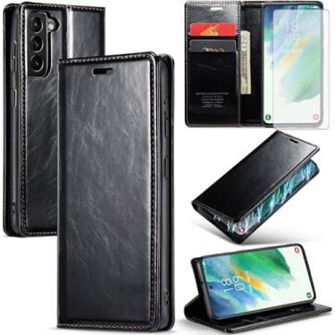 Imagem de Asuwish Capa de telefone para Samsung Galaxy S21 FE 5G capa carteira de vidro temperado protetor de tela flip porta-cartão de crédito slot suporte bolsa celular S 21 EF S21FE5G UW S21FE 21S G5 6,4