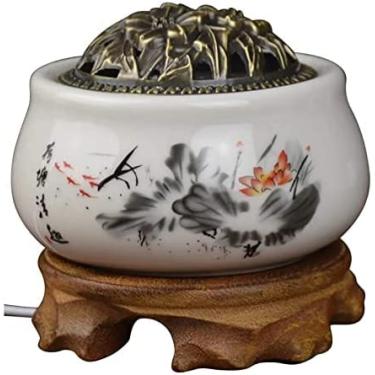 Imagem de Queimador de incenso cronometrado elétrico - Forno de aromaterapia de cerâmica com temperatura ajustável - Difusores de óleo perfumado de resina de olíbano Agarwood, aquecedor perfumado para