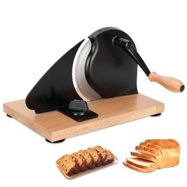 Imagem de Cortador de pão manual clássico, cortador de pão manual, fatiador de alimentos para casa, vermelho, lâmina de 25,4 cm, espessura ajustável, aparelho de cozinha para uso doméstico