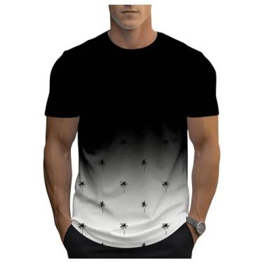 Imagem de SOLY HUX Camiseta masculina com estampa ombré, gola redonda, manga curta, estampa tropical, casual, Preto e branco, GG