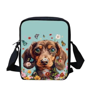 Imagem de HUGS IDEA Bolsa de ombro feminina com estampa de cavalo animal para viagens escolares, Lindo dachshund floral, Small