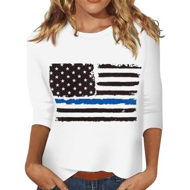 Imagem de Camisetas femininas 4th of July 4th of July Shirts Star Stripes 3/4 Sleeve American Flag Shirt Summer Fashion 2024, 1 branco, G